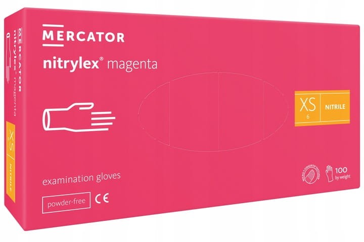 Rękawice nitrylowe fuksja NITRYLEX Magenta, rozmiar XS