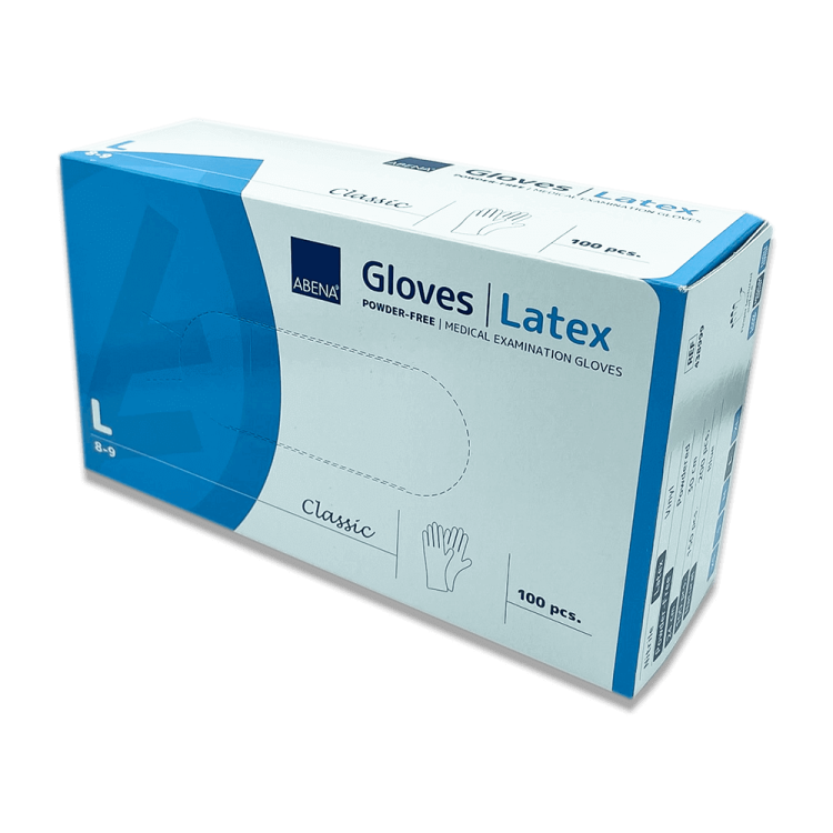 Rękawiczki jednorazowe, lateksowe, bezpudrowe Abena Latex Classic Powderfree białe, rozmiar L