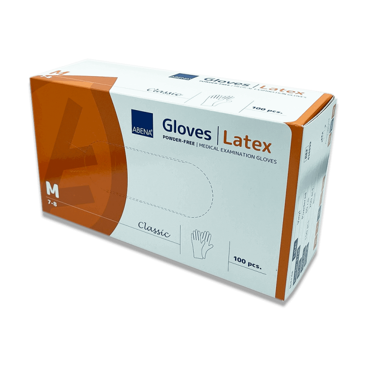 Rękawiczki jednorazowe, lateksowe, bezpudrowe Abena Latex Classic Powderfree białe, rozmiar M