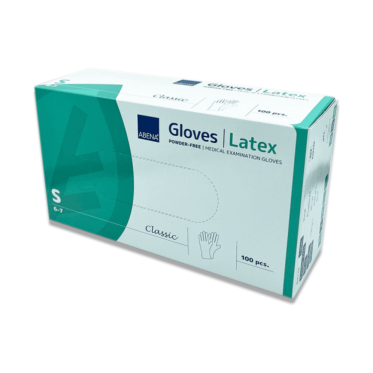 Rękawiczki jednorazowe, lateksowe, bezpudrowe Abena Latex Classic Powderfree białe, rozmiar S