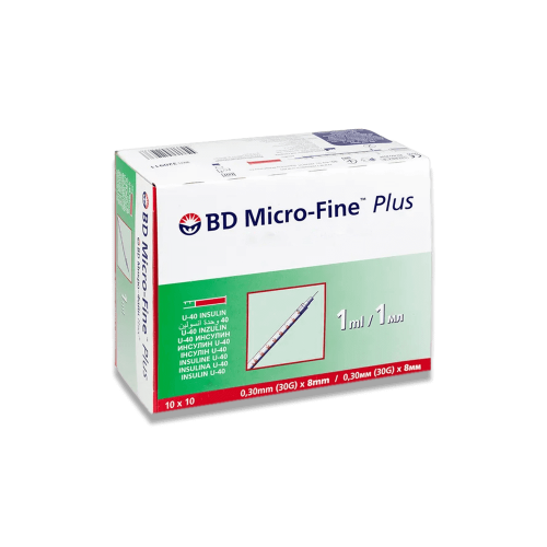 Strzykawki insulinowe 1ml BD Micro-Fine 0,3 x 8mm U-40 pudełko zielone 100 sztuk Numer referencyjny 320911 Dawna opakowanie