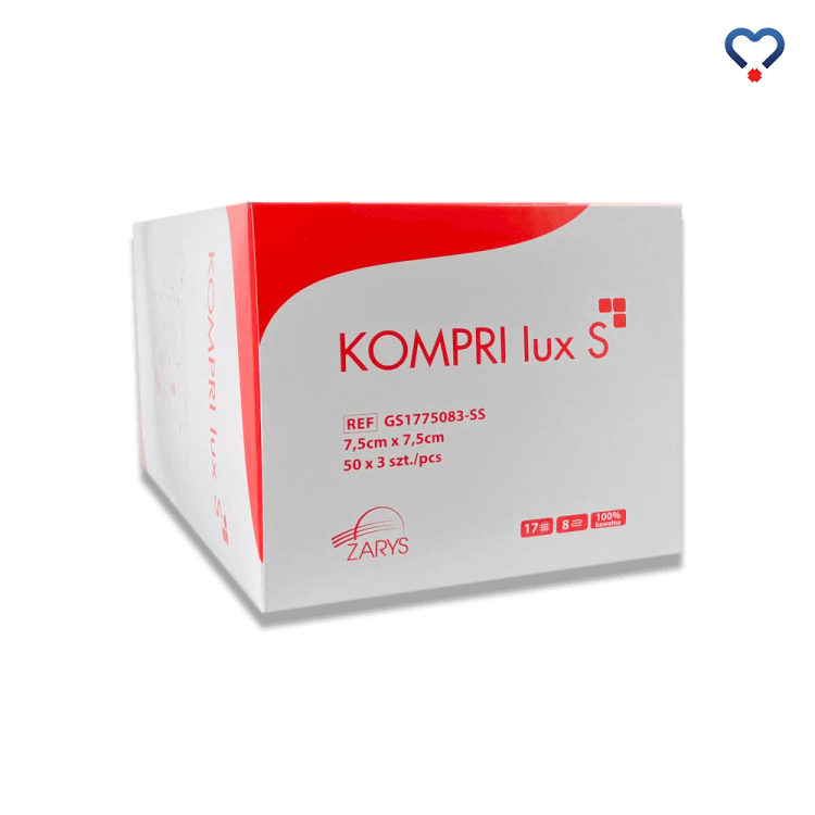 Kompresy z gazy jałowe Kompri Lux 7.5 cm x 7.5 cm pakowane 50 x 3
