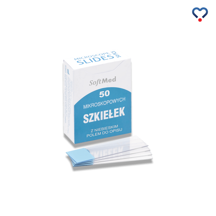 Szkiełka do badań cytologicznych z niebieskim polem do opisu