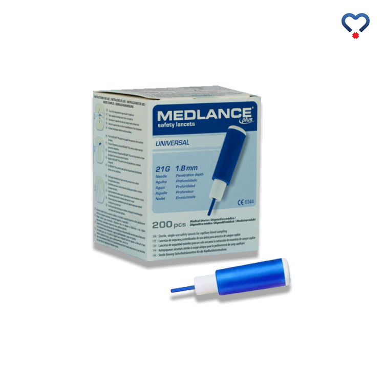 Nakłuwacz do pobierania krwi MEDLANCE UNIVERSAL, 21G, 1.8mm, 200szt. Niebieskie pudełko