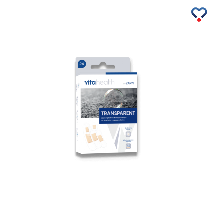 Vitahealth plastry transparentne, wodoodporne, hipoalergiczne zestaw 24 sztuki