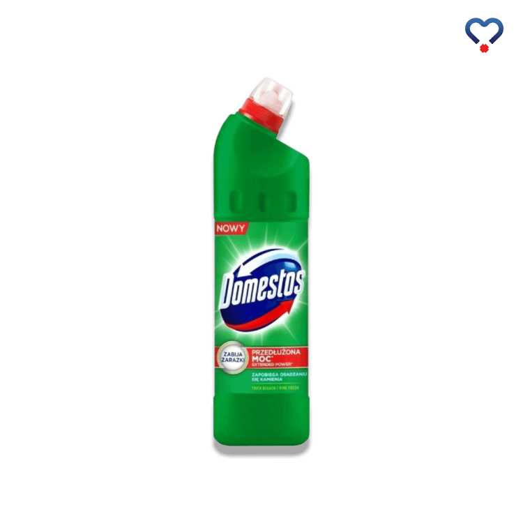 Zielona butelka o pojemności 1 litra Domestos żel do wc