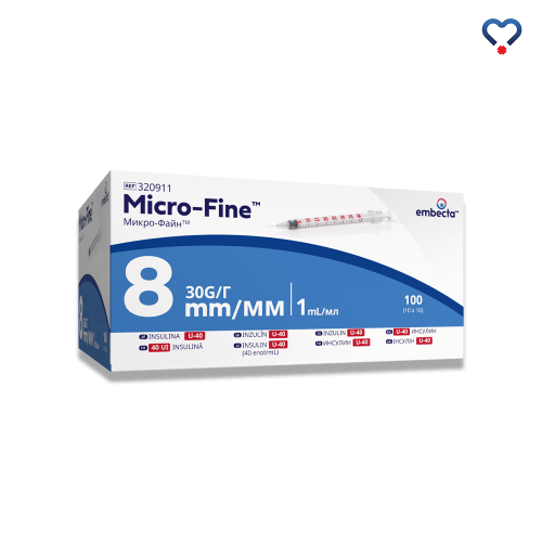 Embecta Micro-fine Strzykawka insulinowa 30g u-40 8 mm 1ml 320 911 nowe opakowanie
